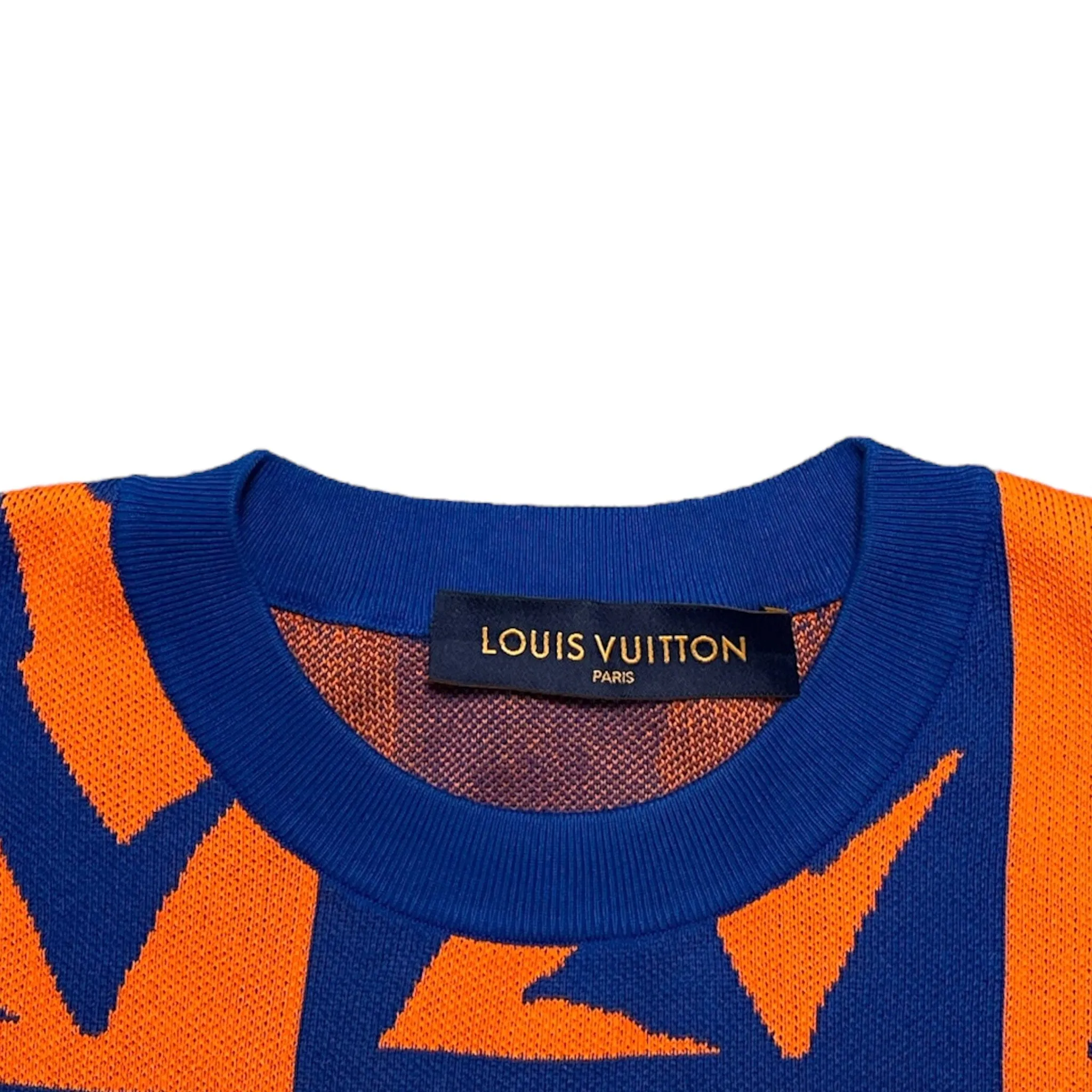 Louis Vuitton Jazz Flyers Checkered Knit Short Sleeve Tee Shirt Orange Blue Pre-Owned