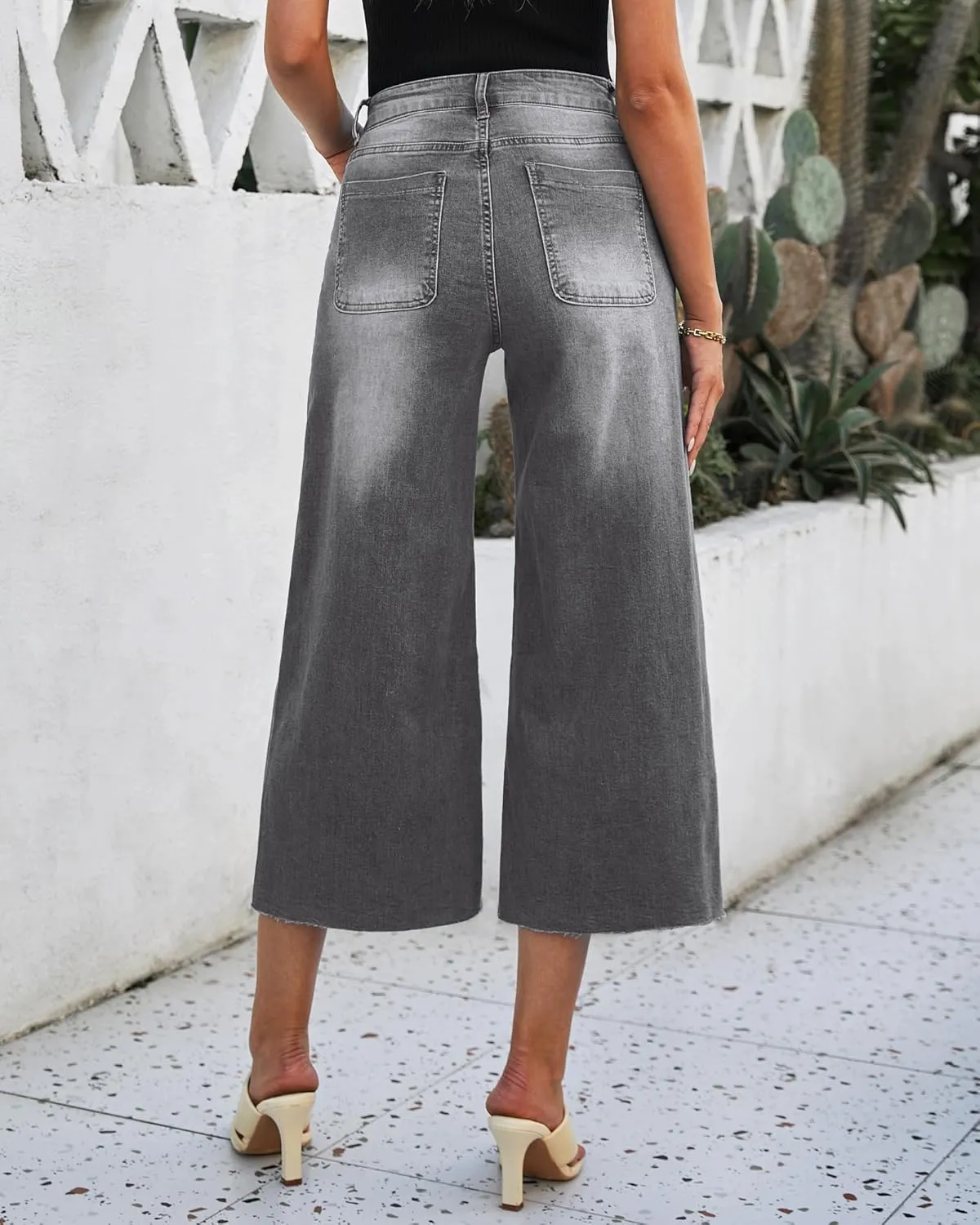 luvamia Wide Leg Capris Jeans for Women Trendy High Waisted Jean Capris Raw Hem Stretchy Denim Capri Cropped Pants