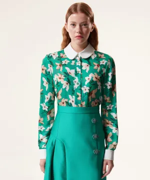 Machka Floral Pattern Blouse With Contrast Collar Green