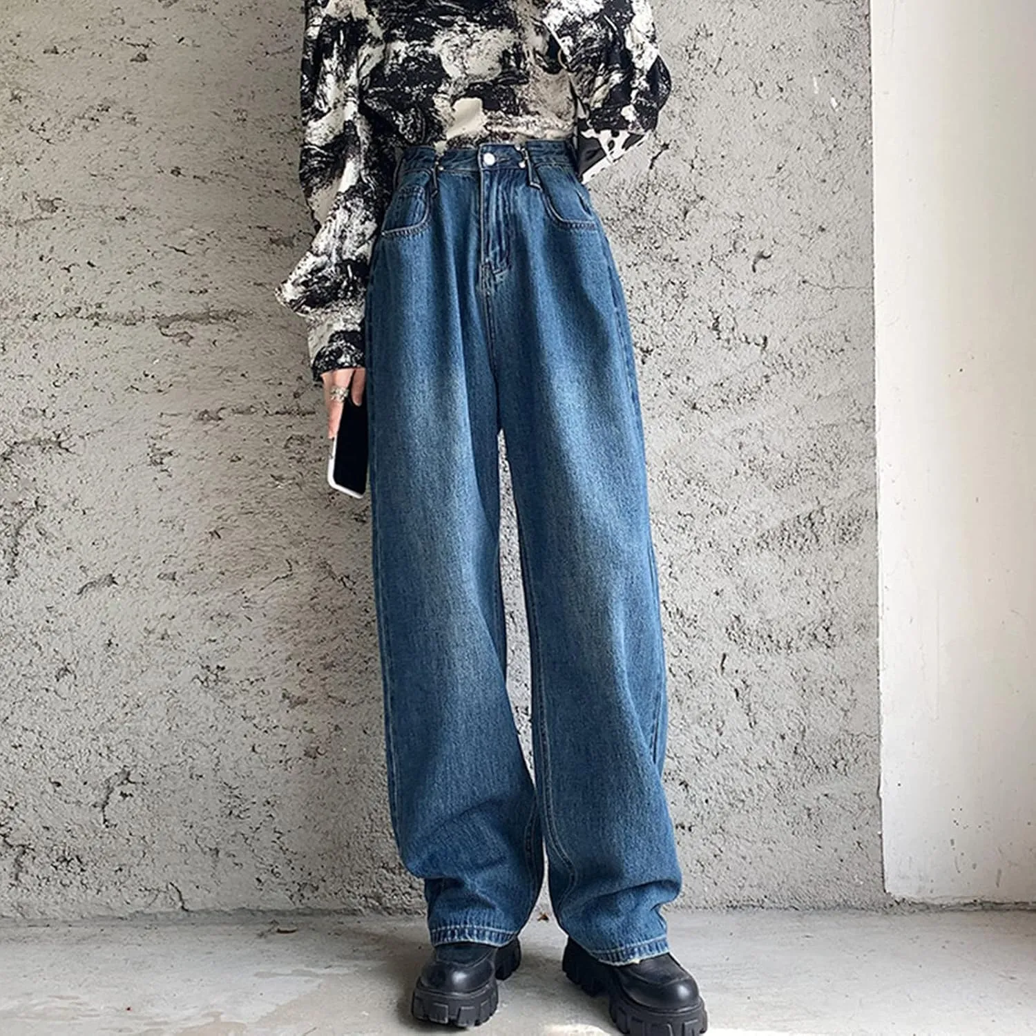 Maiyifu-GJ Women's High Waist Baggy Jeans Casual Wide Leg Boyfriends Denim Pants Loose Fit Straight Jean Trousers Streetwear
