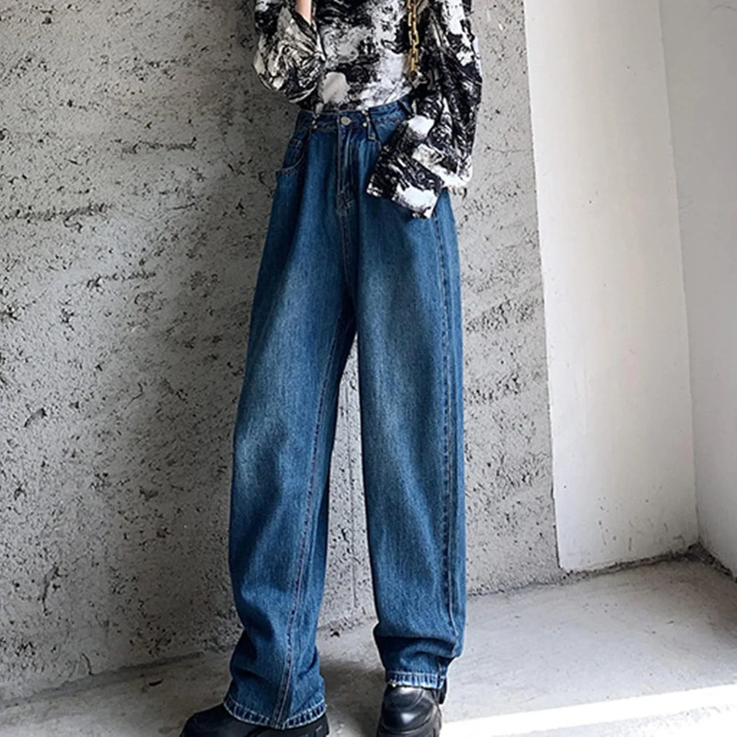 Maiyifu-GJ Women's High Waist Baggy Jeans Casual Wide Leg Boyfriends Denim Pants Loose Fit Straight Jean Trousers Streetwear