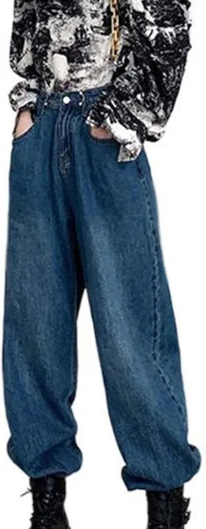 Maiyifu-GJ Women's High Waist Baggy Jeans Casual Wide Leg Boyfriends Denim Pants Loose Fit Straight Jean Trousers Streetwear