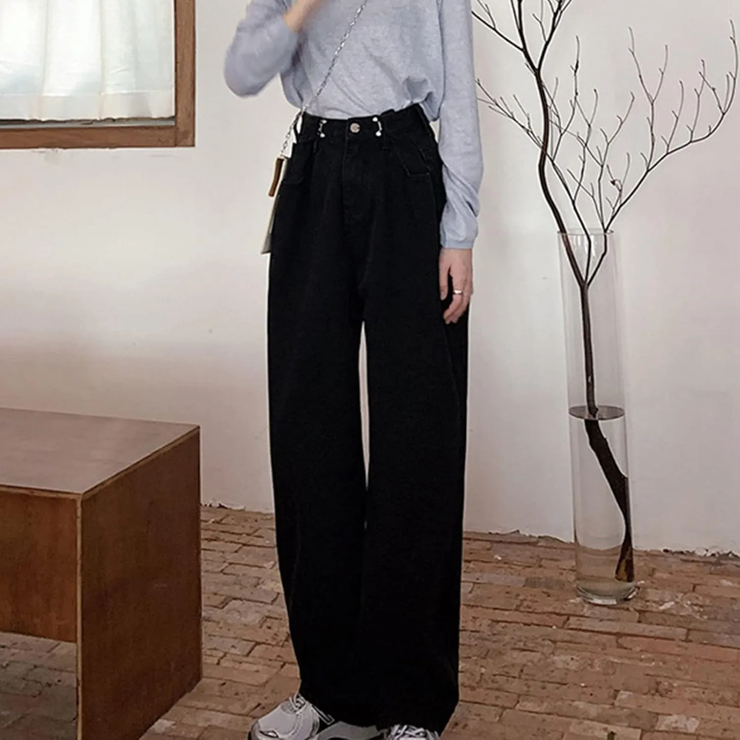 Maiyifu-GJ Women's High Waist Baggy Jeans Casual Wide Leg Boyfriends Denim Pants Loose Fit Straight Jean Trousers Streetwear