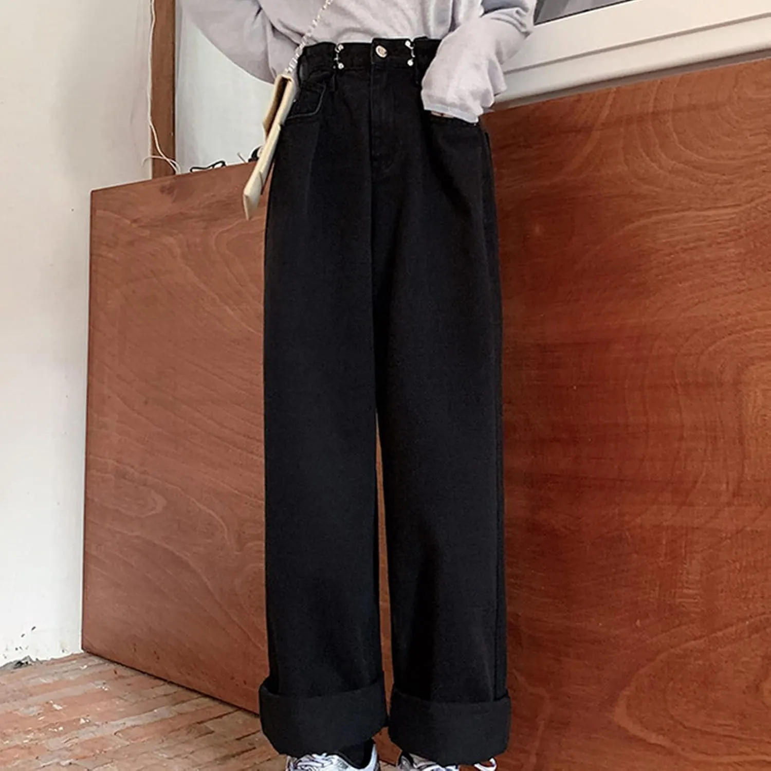 Maiyifu-GJ Women's High Waist Baggy Jeans Casual Wide Leg Boyfriends Denim Pants Loose Fit Straight Jean Trousers Streetwear