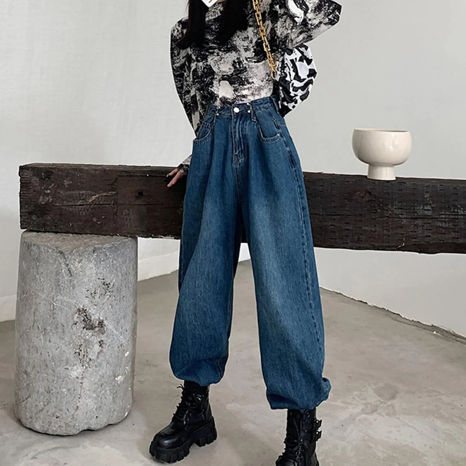 Maiyifu-GJ Women's High Waist Baggy Jeans Casual Wide Leg Boyfriends Denim Pants Loose Fit Straight Jean Trousers Streetwear