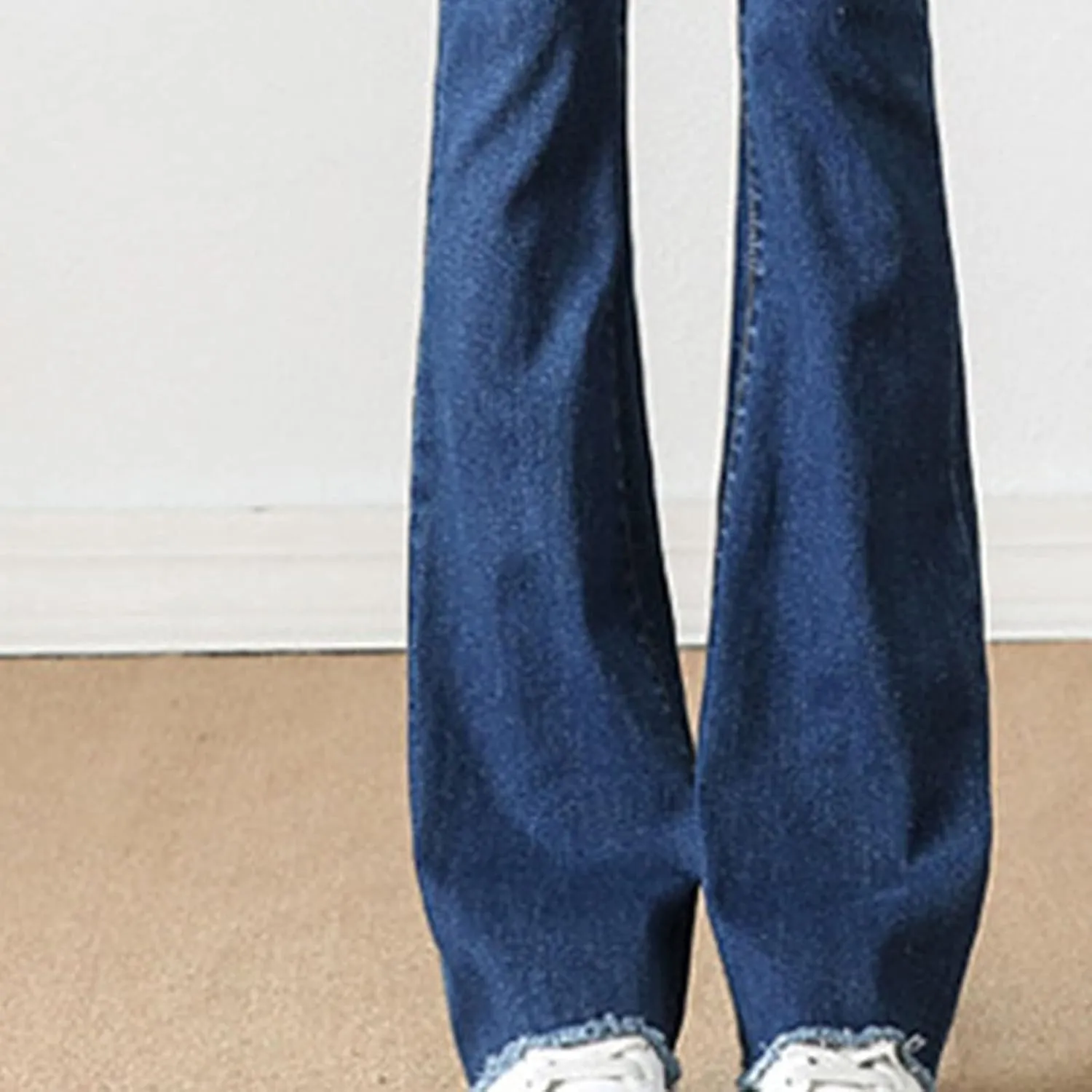 Maiyifu-GJ Women's Skinny Flare Denim Jeans High Waisted 3 Button Bell Bottom Denim Pants Destroyed Raw Hem Jean Trousers