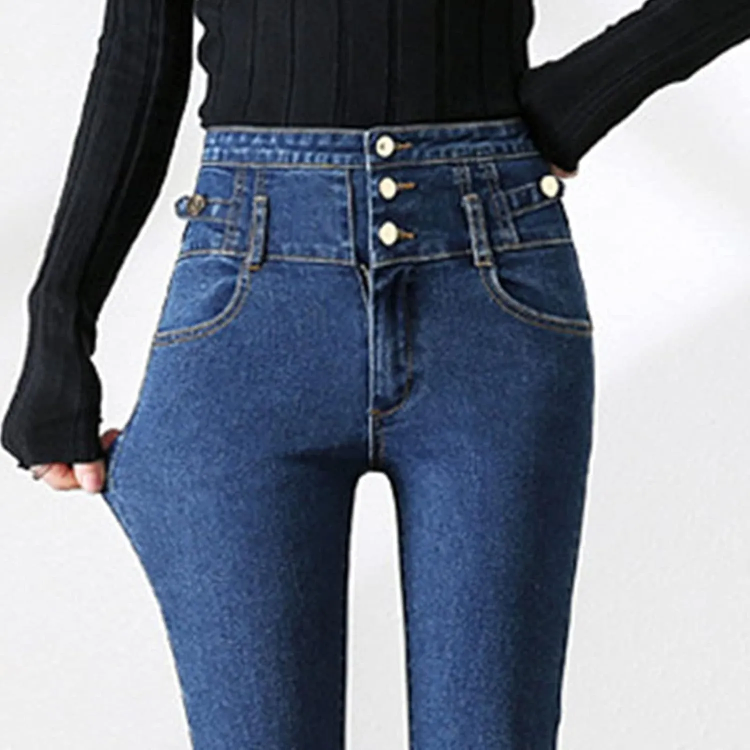 Maiyifu-GJ Women's Skinny Flare Denim Jeans High Waisted 3 Button Bell Bottom Denim Pants Destroyed Raw Hem Jean Trousers