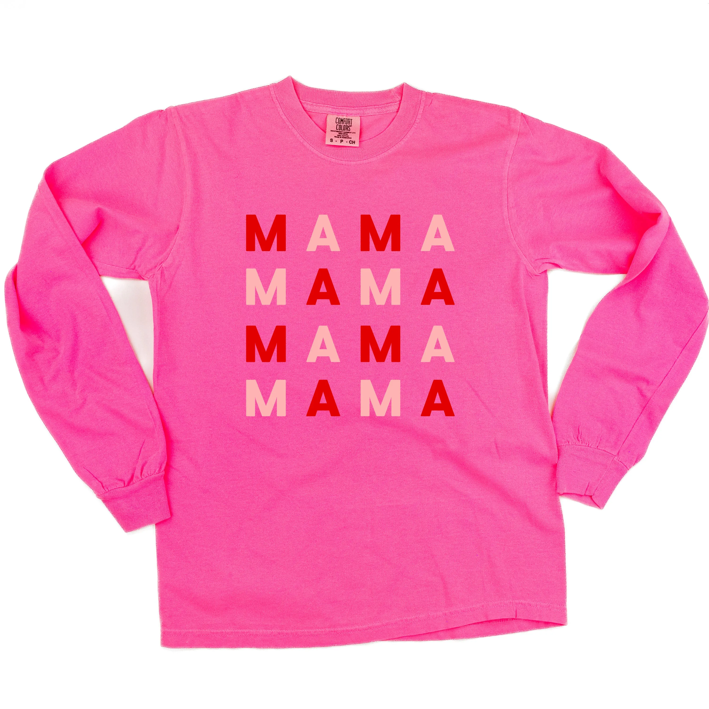 MAMA x 4 (Pink and Red) - LONG SLEEVE Comfort Colors Tee