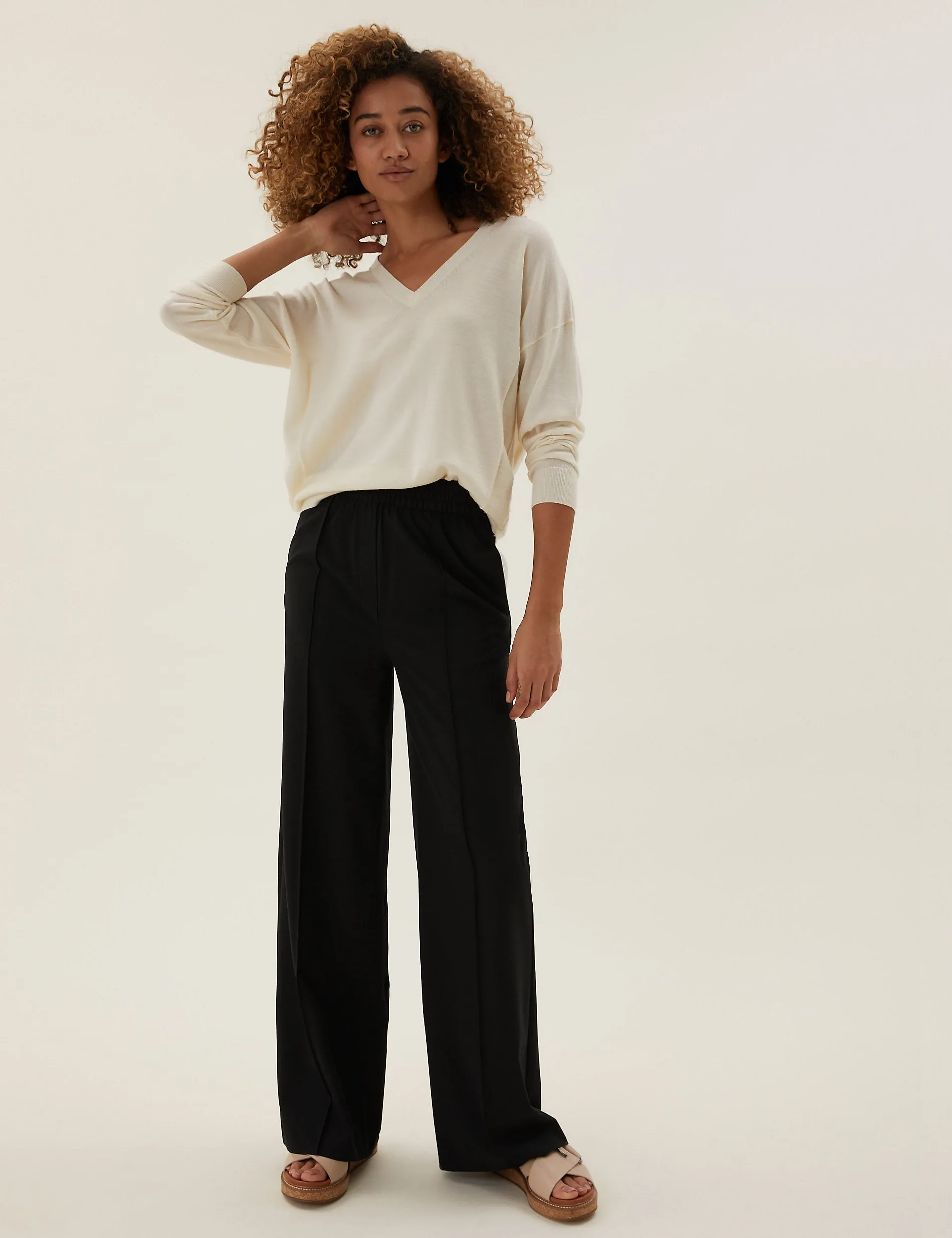 Marks & Spencer wide leg trousers, black