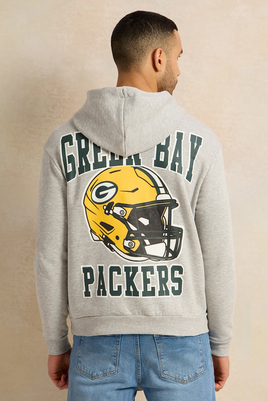 Men Grey Printed Hooded Sweatshirt