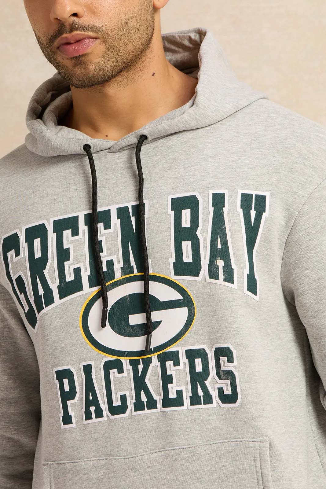 Men Grey Printed Hooded Sweatshirt