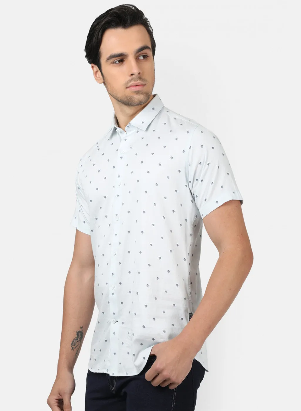 Men Sky Blue Printed Shirts