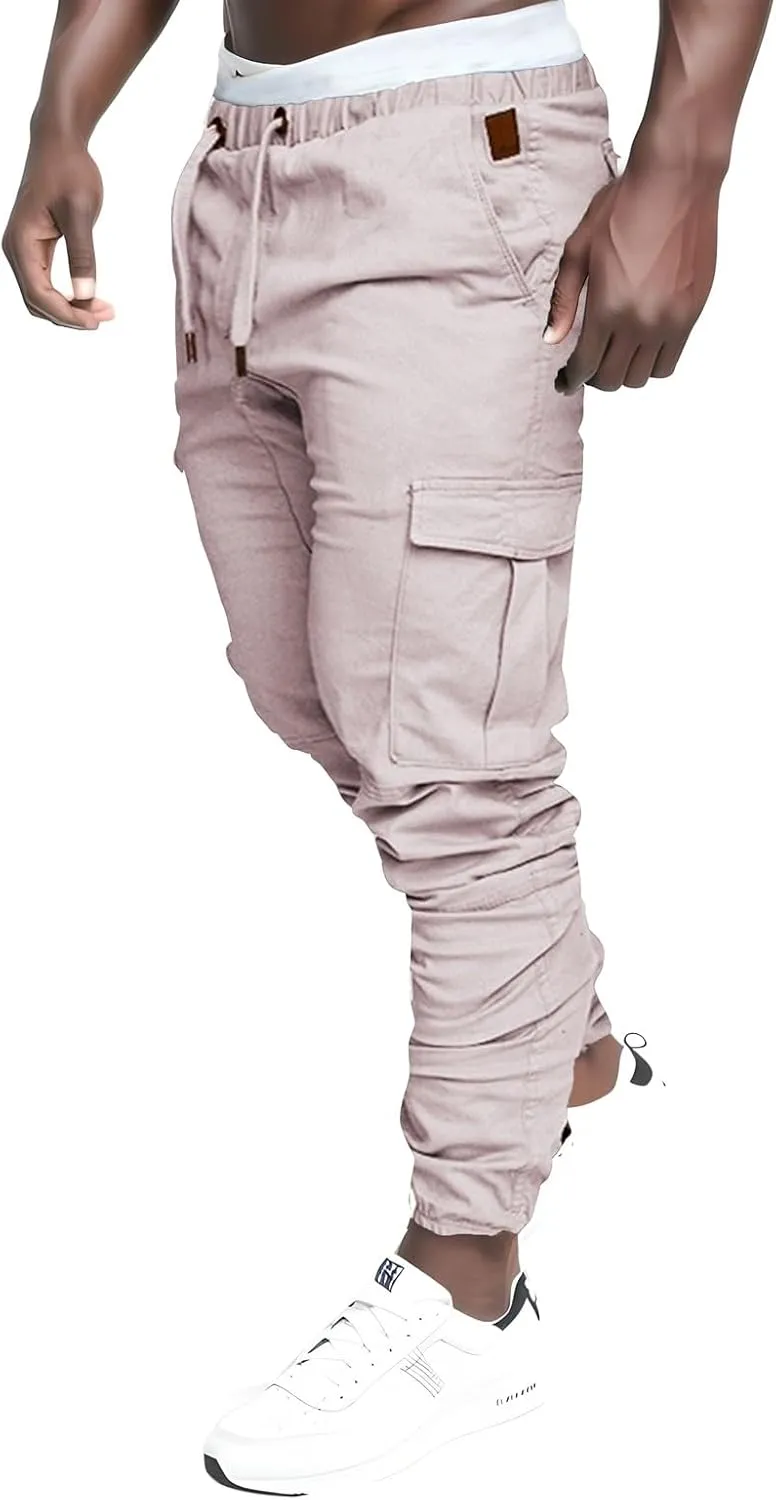 Mens 2023 Fashion Joggers Hiking Sweatpants Drawstring Waist Pants Work Sports Loose Fit Trousers with Pockets