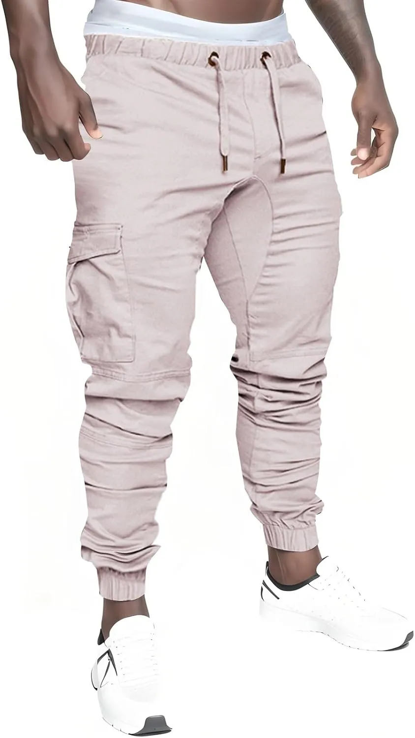 Mens 2023 Fashion Joggers Hiking Sweatpants Drawstring Waist Pants Work Sports Loose Fit Trousers with Pockets