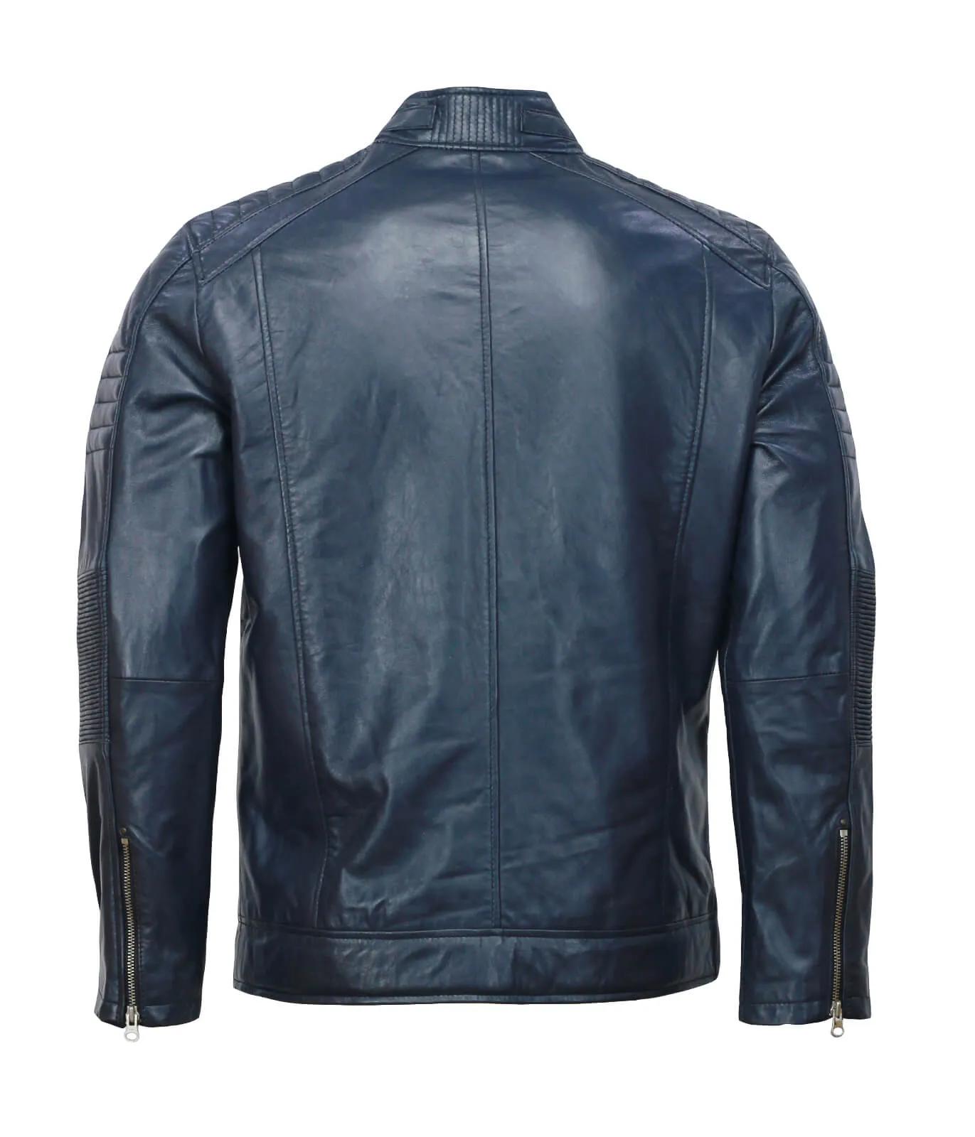 Men's Blue Café Racer Leather Biker Jacket for Stylish Riders