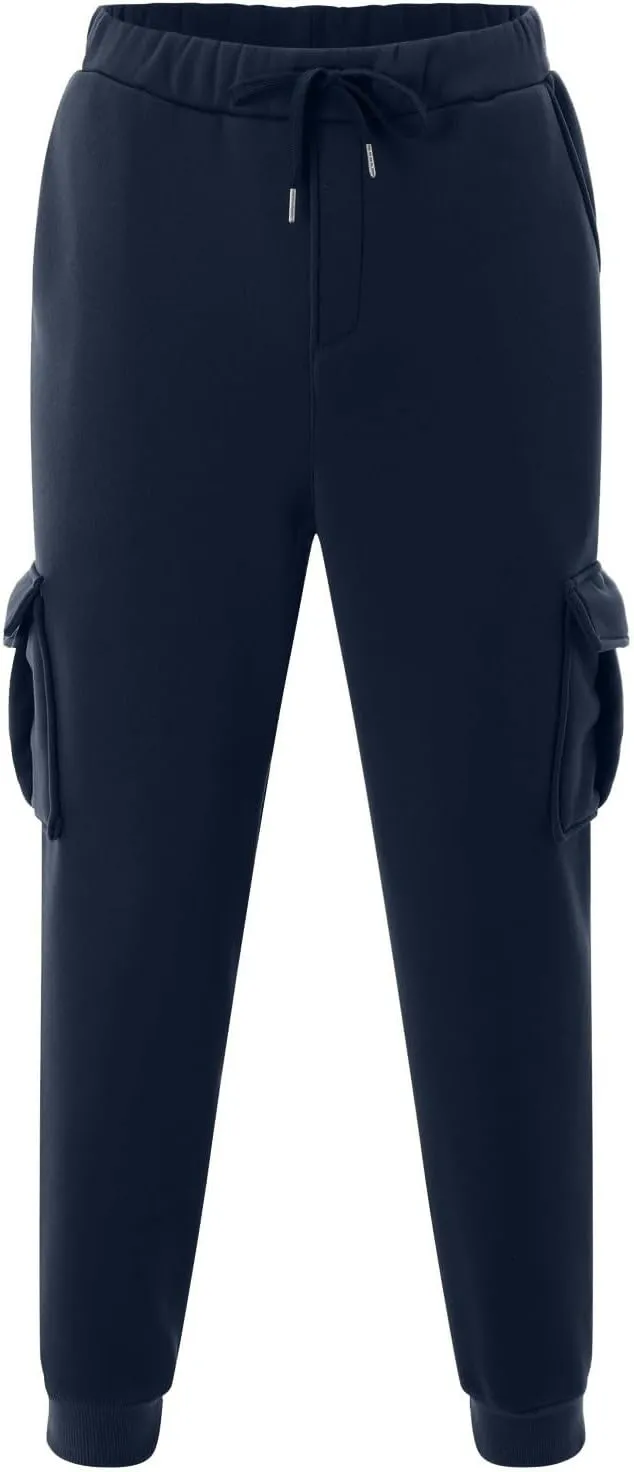 Mens Cargo Sweatpants Baggy Drawstring Elastic Waist Athletic Gym Pants Fall Winter Long Trousers with Pockets