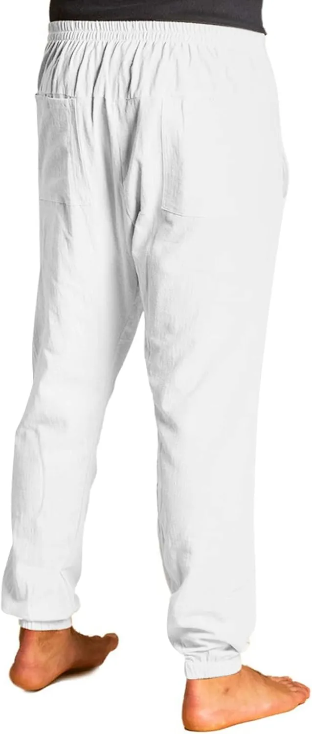 Men's Casual Long Pants Linen Pants - Loose Lightweight Casual Trousers Summer Yoga Beach Pants Breathable Sweatpants