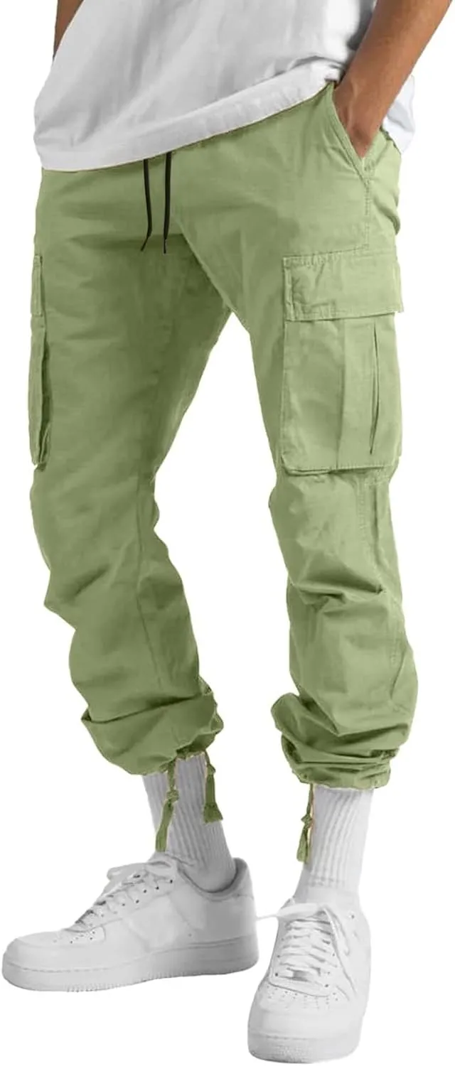 Men's Causal Cargo Pants Athletic Trousers Outdoor Fitness Pants Sweatpants Loose Fit Hiking Joggers with Pockets