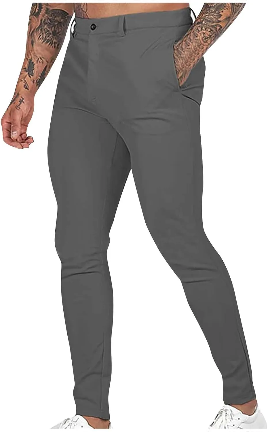 Men's Cotton Linen Dress Pants Casual Lightweight Flat-Front Stretch Chino Pants Business Slim Fit Trousers for Men