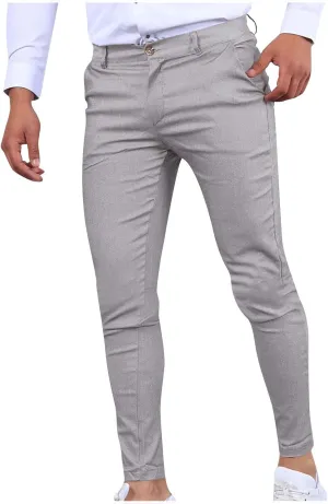 Men's Cotton Linen Dress Pants Casual Lightweight Flat-Front Stretch Chino Pants Business Slim Fit Trousers for Men
