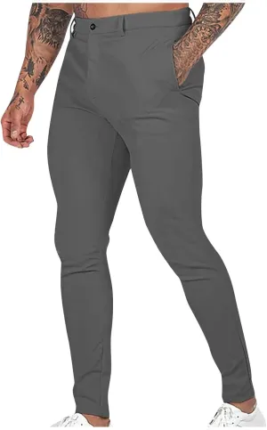 Men's Cotton Linen Dress Pants Casual Lightweight Flat-Front Stretch Chino Pants Business Slim Fit Trousers for Men