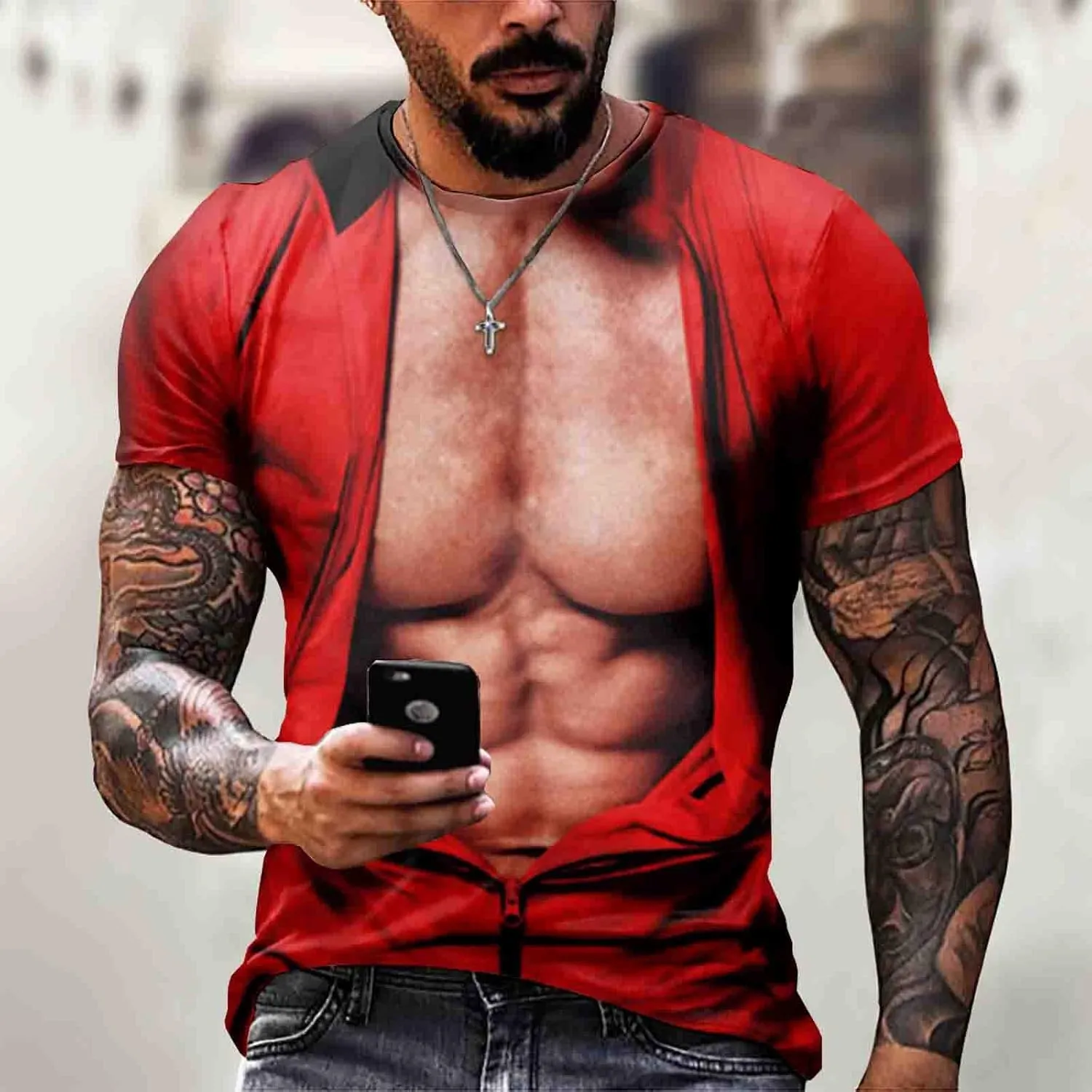 Men's Graphic Tees 3D Pattern Printed Short Sleeve Novelty Muscle T-Shirts Casual Crewneck Tee Top Shirts, M-5XL