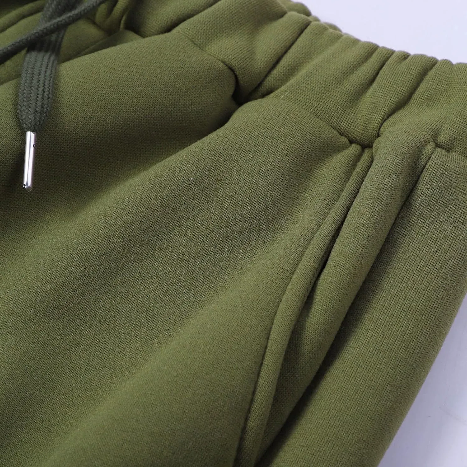 Mens Heavyweight Fleece Cargo Sweatpants Straight-Leg Joggers Loose Fit Baggy Pants Multi-Pocket Trousers
