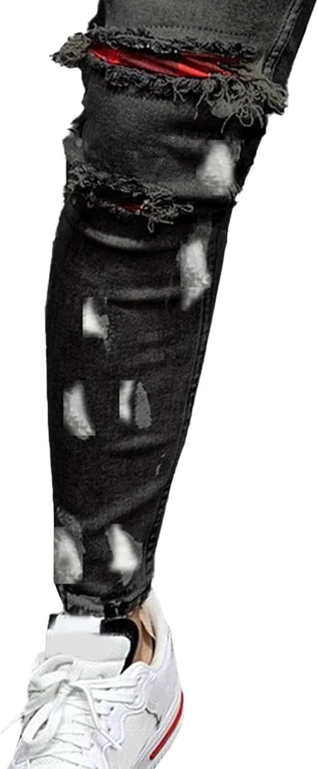 Men's Slim Fit Stretch Ripped Jean Fashion Skinny Outdoor Jean Pants Skinny Tapered Leg Casual Jeans