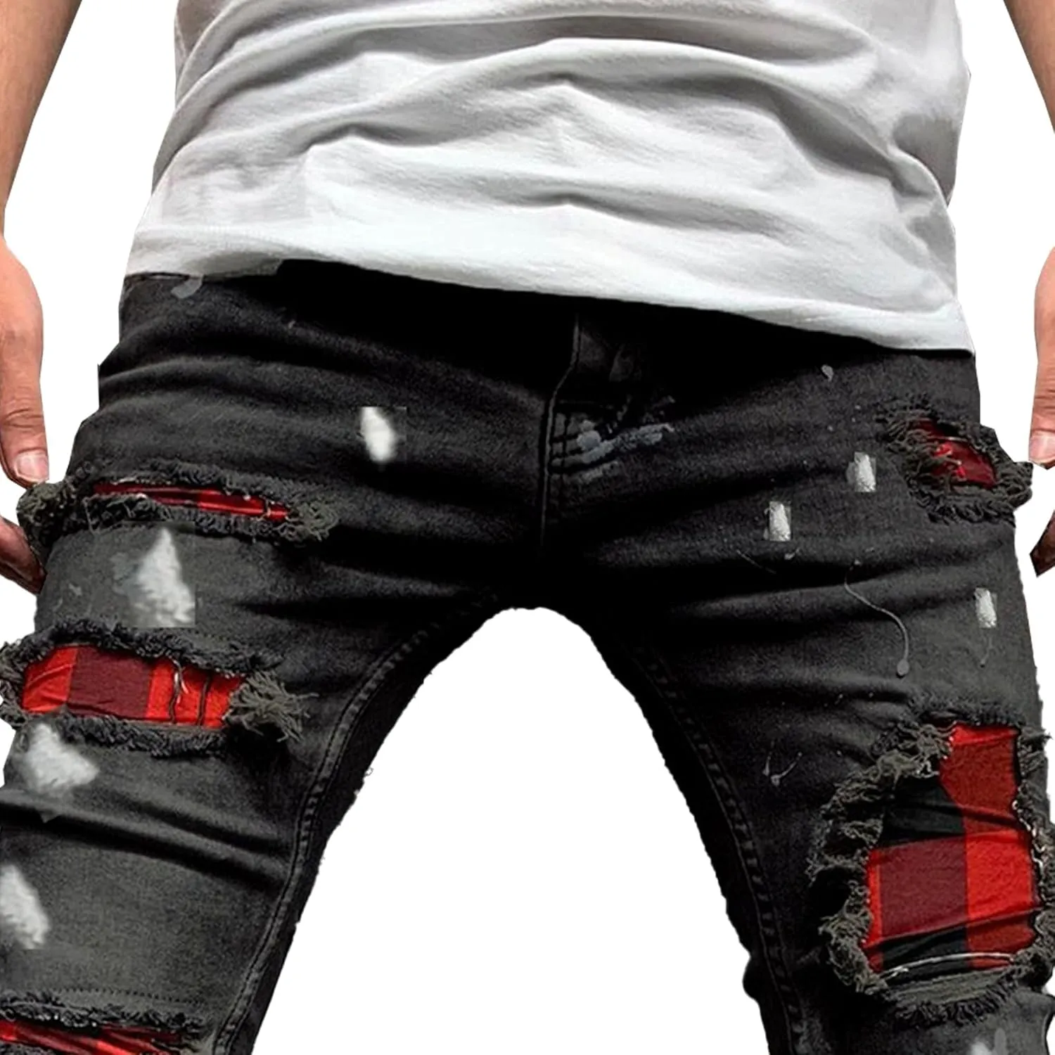 Men's Slim Fit Stretch Ripped Jean Fashion Skinny Outdoor Jean Pants Skinny Tapered Leg Casual Jeans