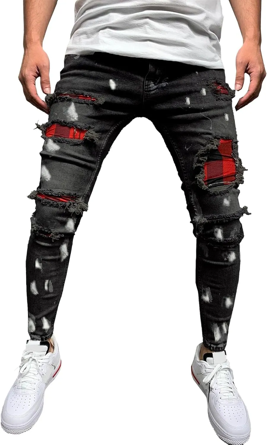 Men's Slim Fit Stretch Ripped Jean Fashion Skinny Outdoor Jean Pants Skinny Tapered Leg Casual Jeans