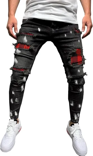 Men's Slim Fit Stretch Ripped Jean Fashion Skinny Outdoor Jean Pants Skinny Tapered Leg Casual Jeans