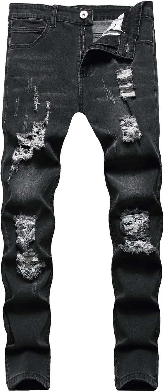 Men's Slim Fit Stretch Ripped Jean Fashion Skinny Outdoor Jean Pants Skinny Tapered Leg Casual Jeans