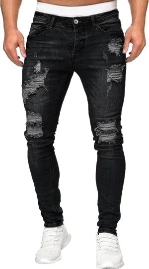 Men's Slim Fit Stretch Ripped Jean Fashion Skinny Outdoor Jean Pants Skinny Tapered Leg Casual Jeans