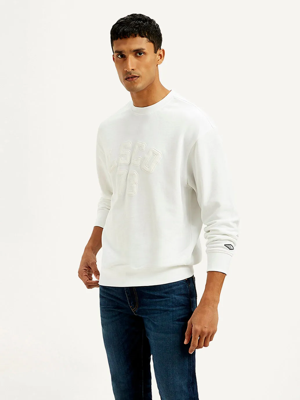 Men's Typography White Crew Neck Sweatshirt