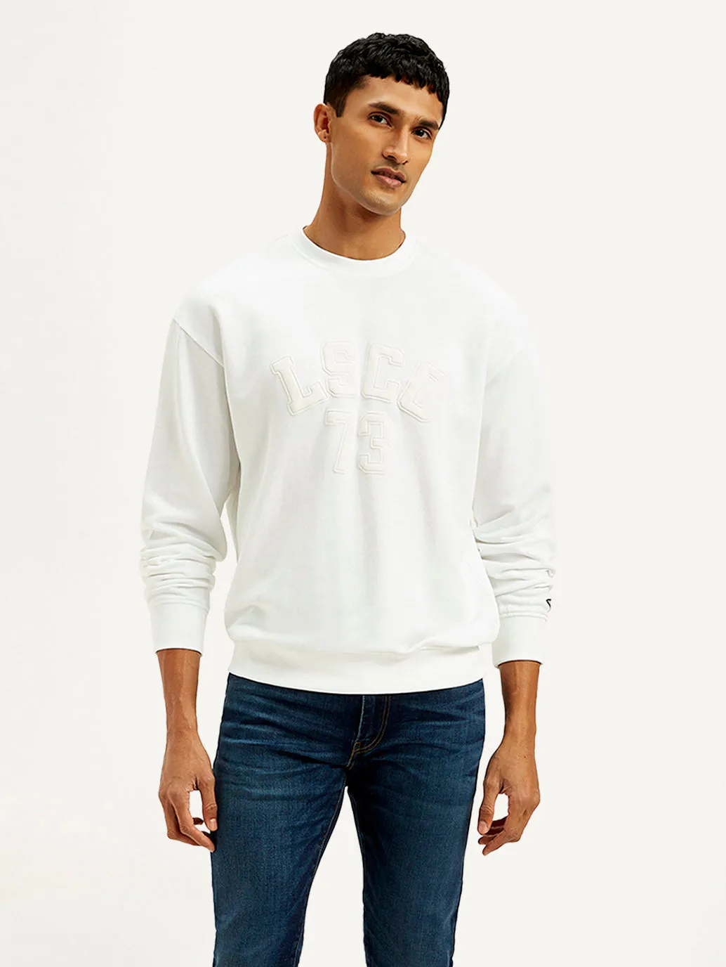 Men's Typography White Crew Neck Sweatshirt