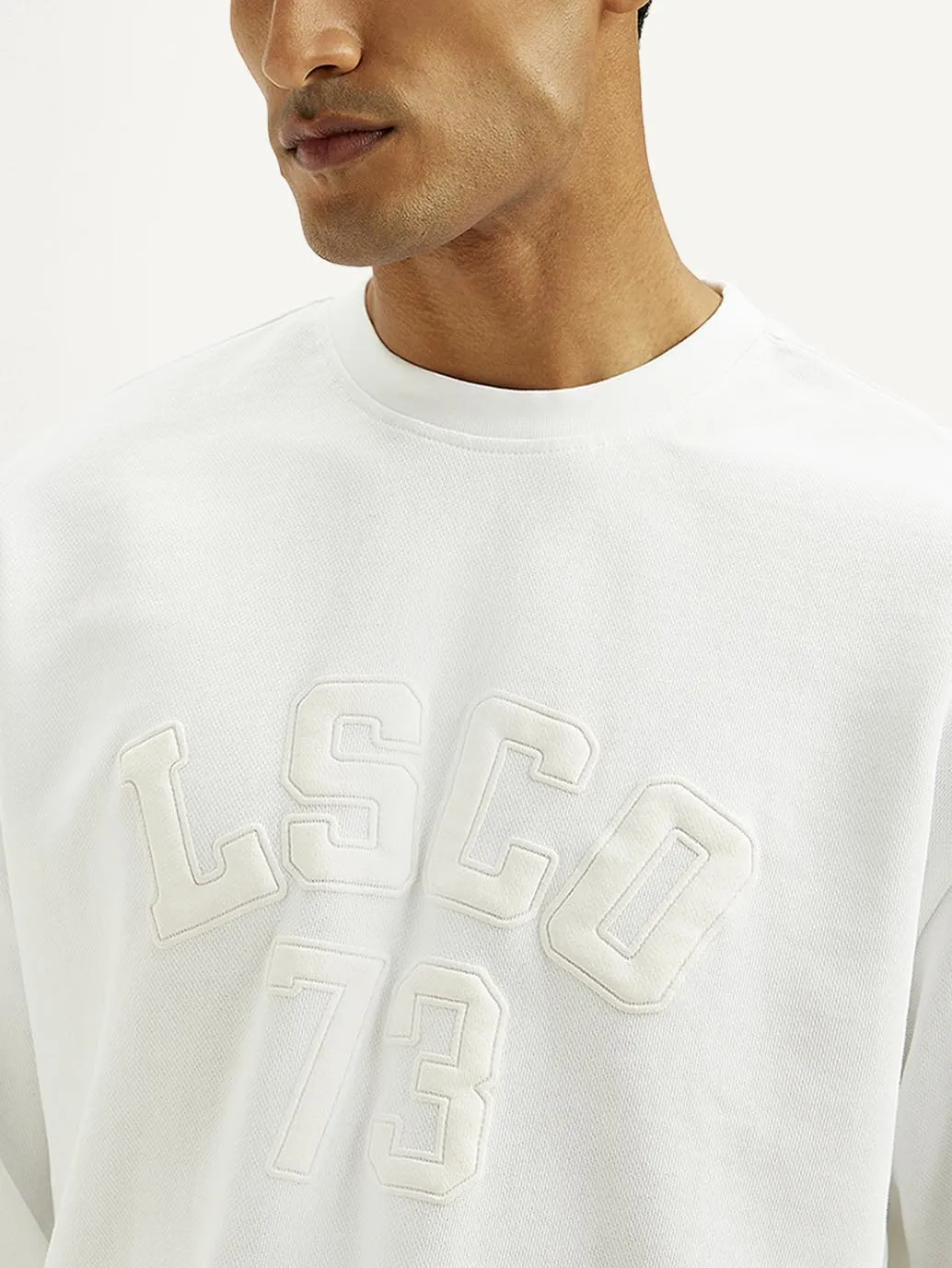 Men's Typography White Crew Neck Sweatshirt