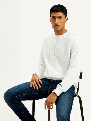 Men's Typography White Crew Neck Sweatshirt