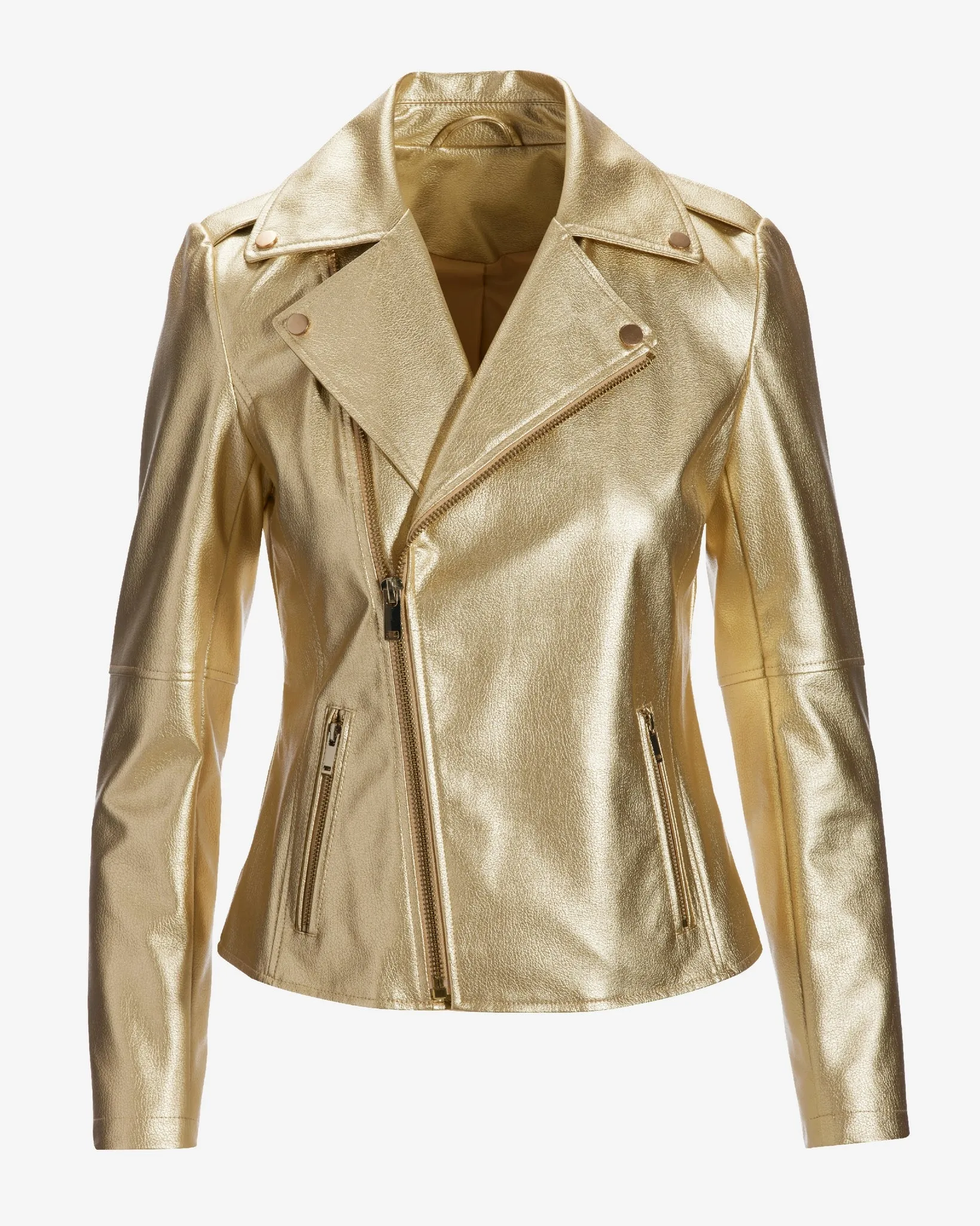 Metallic Faux Leather Moto Jacket Gold