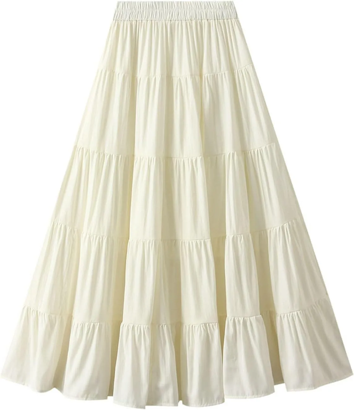 Midi Skirt for Women HIgh Waist A-line Summer Skirts Pleated Tiered Flowy Swing Beach Skirt