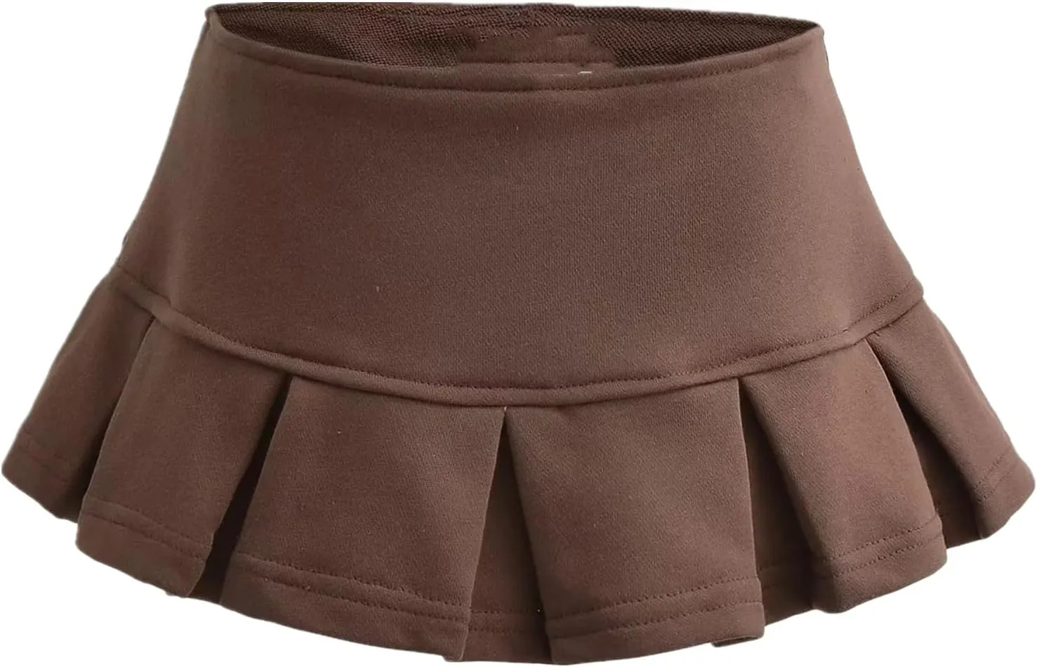 Mini Pleated Skirts for Women, Y2K High Waist Stretchy Tennis Skater A-Line Short Skirt with Shorts Underneath. Brown
