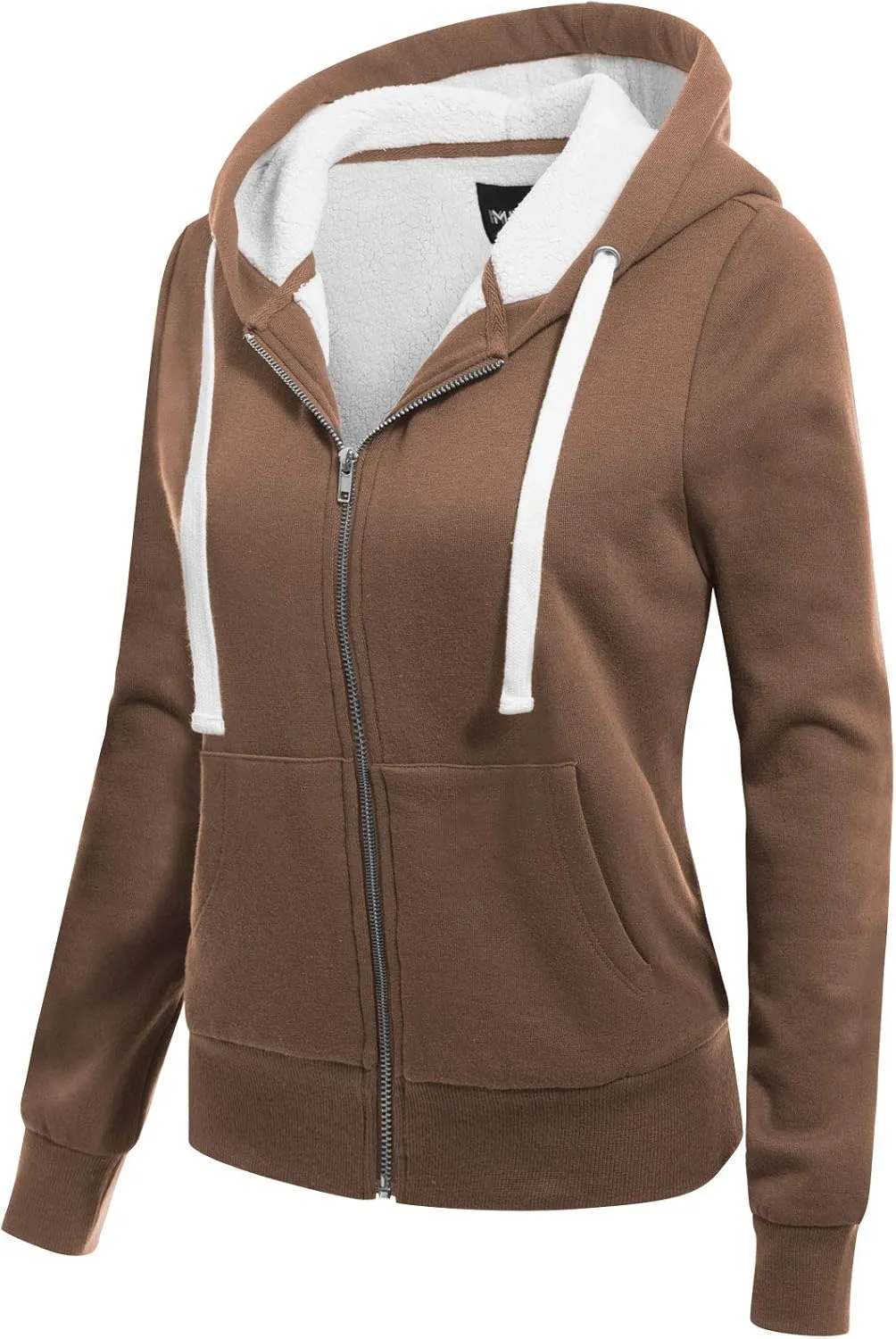 MixMatchy Women's Casual Basic Sherpa-Lined Fleece Full Zip Up Cozy Hooded Sweatshirt Jacket