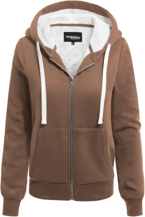 MixMatchy Women's Casual Basic Sherpa-Lined Fleece Full Zip Up Cozy Hooded Sweatshirt Jacket