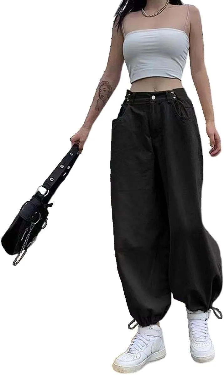MLAFE Harajuku High-Waisted Women's Drawstring Pants Y2k Straight Work Harem Pants Hip-Hop Loose Outdoor Sports Ladies Pants