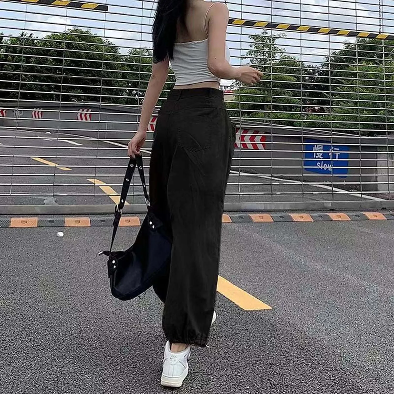 MLAFE Harajuku High-Waisted Women's Drawstring Pants Y2k Straight Work Harem Pants Hip-Hop Loose Outdoor Sports Ladies Pants