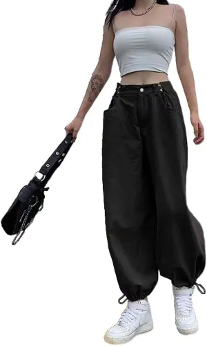 MLAFE Harajuku High-Waisted Women's Drawstring Pants Y2k Straight Work Harem Pants Hip-Hop Loose Outdoor Sports Ladies Pants