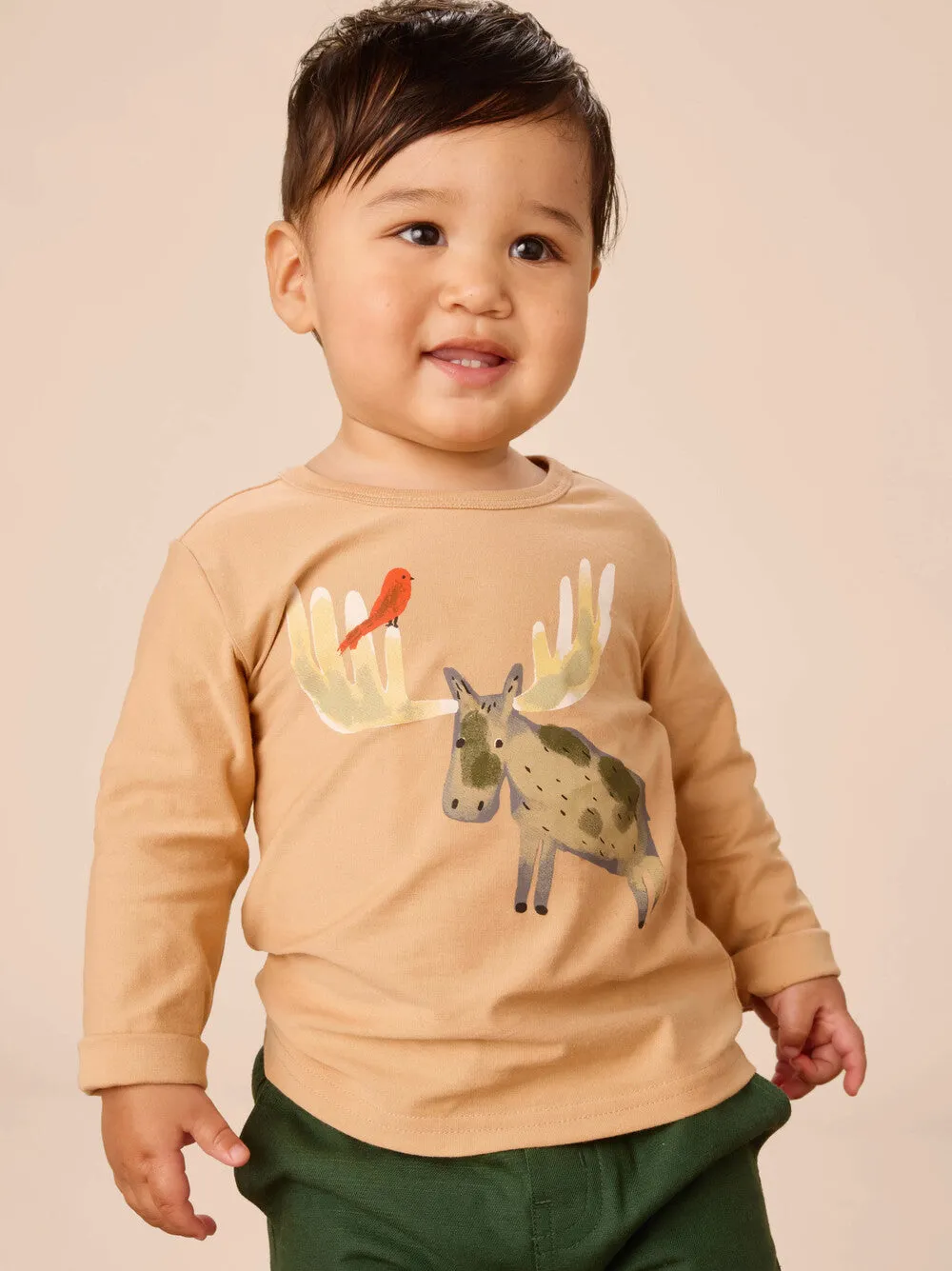 Moose & Bird Baby Graphic Tee - Balsa Wood by Tea Collection - FINAL SALE