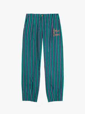 Multi striped pleated straight leg trouser