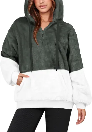 NIeyook Sherpa Fleece Hoodies for Women Fuzzy Oversized Zip up Hoodie with Pockets Casual Pullover Hooded Sweatshirt