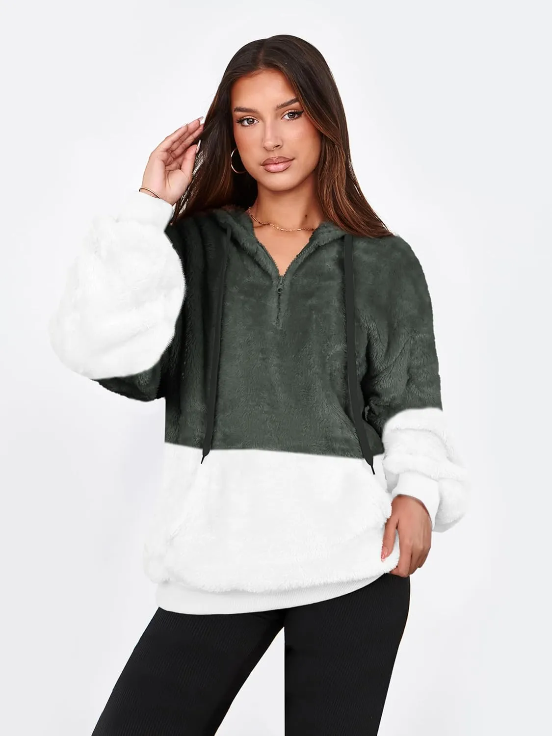 NIeyook Sherpa Fleece Hoodies for Women Fuzzy Oversized Zip up Hoodie with Pockets Casual Pullover Hooded Sweatshirt