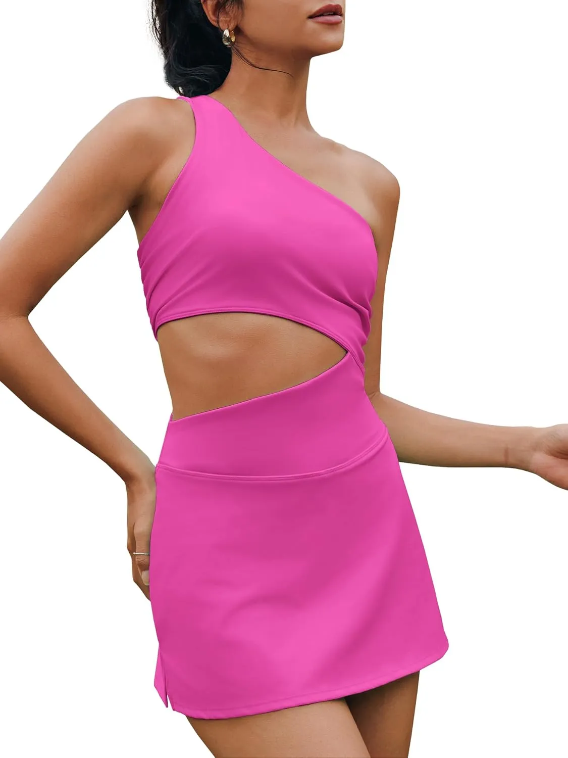 Nirovien Womens Sleeveless Workout Romper Dress with Shorts One Shoulder Skortsie Golf Athletic Tennis Dresses
